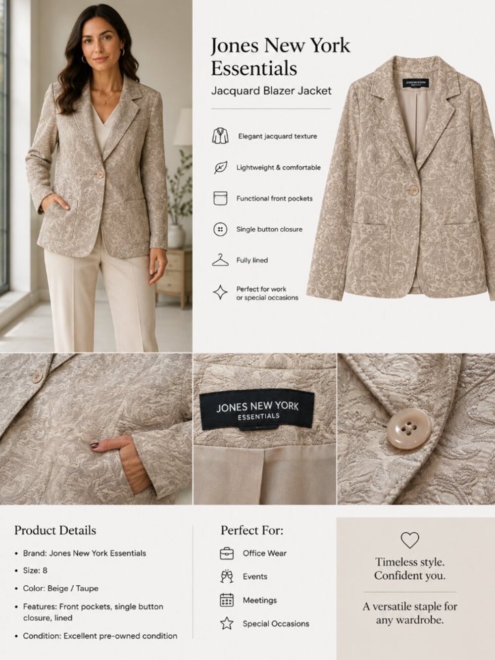 Elegant Jones New York Essentials Jacquard Blazer